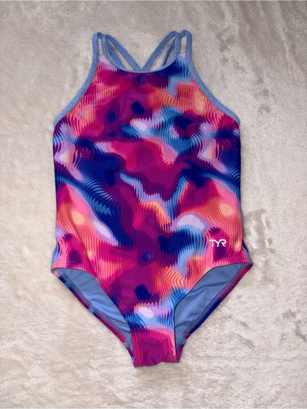 TYR Girls' Pink & Blue Abstract One-Piece Swimsuit size Medium (7/8)